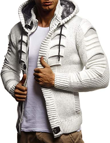 Leif Nelson Hombres Chaqueta de Punto Chaqueta de la Capilla LN-5605 Crudo Gris Medium