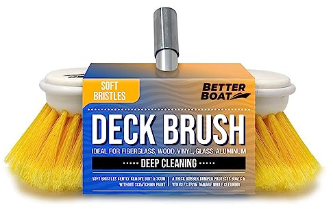 Soft Boat Deck Brush, Heavy-Duty Marine Brush Head, 8 Bristle with Bumper, 3/4 Thread Handle, for RV, Truck, and Auto Cleaning