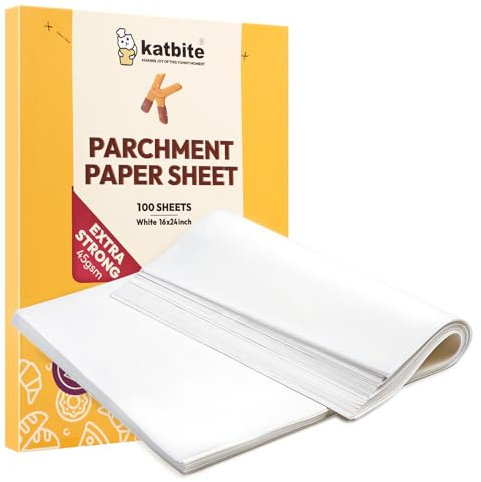 katbite Lot de 100 feuilles de Papier Sulfurisé 40,6 x 61 cm - Prédécoupées - Anti-adhésives - Pour la cuisson, la Cuisson, le Grill, la Friture et la Cuisson à la Vapeur