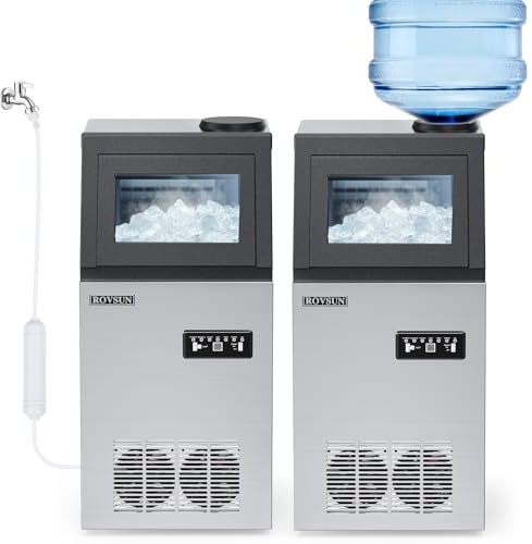 ROVSUN Commercial Ice Maker Machine 110LBS/24H with 2 Water Inlets, Freestanding Ice Machine with 24lbs Storage Bin, Ice Scoop & Water Filter for Home Office Restaurant Bar Cafe