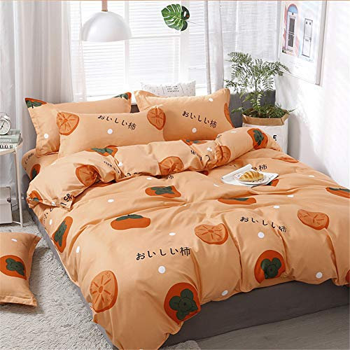 Treer Bettwäsche Set Mikrofaser, Obst Muster 4tlg Gemütlich Bequem Bettbezug Set, Kopfkissenbezüge und Bettlaken Weich und Haltbar Atmungsaktive Hypoallergen (Orange,240x220cm)