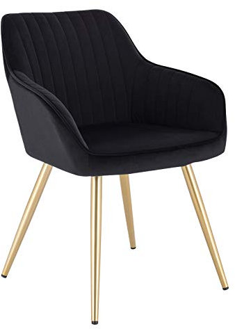 Lestarain Esszimmerstühle 1er Set, für Esszimmer Wohnzimmer Küche, Küchenstühle gepolstert mit Armlehne Metallbeinen, Sitzfläche aus Samt, Schwarz