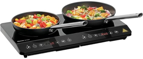 Bartscher Induktionskocher IK 35dpS mit 2 Kochzonen, 3500 W, SCHOTT CERAN® Kochfläche, digitaler Timer, schwarz, steckerfertig