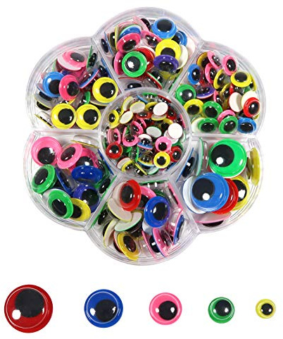 TOAOB 262 Stück Selbstklebend Wackelaugen Runde Bunt Schwarz 6mm bis 15mm Kunststoff Augen für Scrapbooking Kunsthandwerk Puppe Zubehör