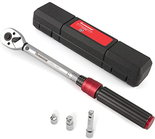FOURROBBER 3/8 Fahrrad & Motorrad Drehmomentschlüssel-Satz 10-60NM 72 Zahn Fahrrad Wartungssatz für Straßen- und Mountainbikes mit 1/4 1/2 Adapter Verlängerungsstange,± 3%