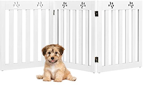 RELAX4LIFE Barrera de Seguridad Plegable de 3/4 Piezas para Niños, Perros y Animales, Valla de Seguridad giratoria 360°, Rejilla para Escaleras, Balcón, Chimenea o Puerta, Blanco (3 Piezas)