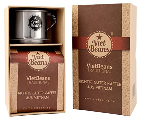 VietBeans Traditional - Schönes Kaffeegeschenk in fester Verpackung - Gemahlener Röstkaffee - 250g Kaffee und Kaffeefilter - Geschenkidee für Kaffeeliebhaber
