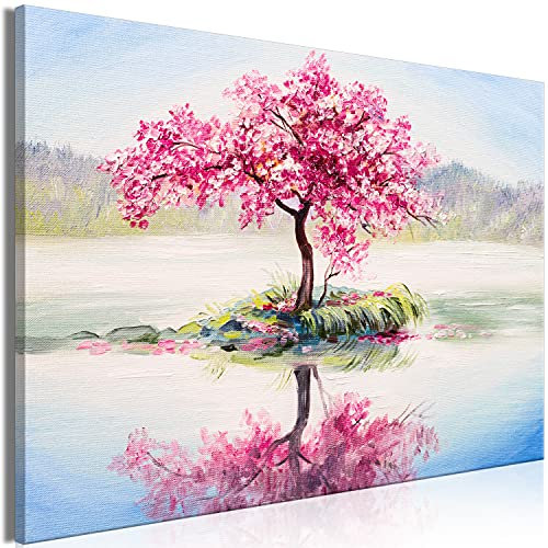 B&D XXL - Wandbilder Blumen Baum 60x40 cm Leinwandbild 1 tlg Kunstdruck modern Wandbilder XXL Wanddekoration Design Wand Bild - Japan Rosa Kirsche wie gemalt b-B-0623-b-a