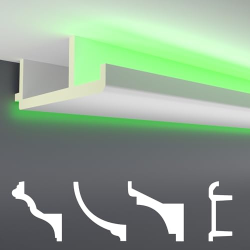 HEXIM LED Plinthes économiques - Eclairage indirect avec moulures de plafond en PU, légères et opaques- (2m LED-16) Plinthes décoratives Accessoires muraux