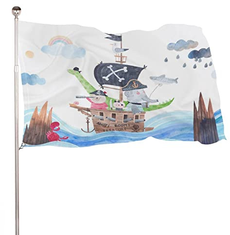 NIBABA Drapeau décoratif de jardin, bannière de cour, voilier, pirate, pour enfant, toutes les saisons, drapeau de bienvenue à suspendre, 60 x 90 cm, 2x3 FT (60x90cm)