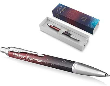 PARKER IM Premium Kugelschreiber mit Gravur | Premium Stift | Geschenkbox | blaue Tinte | edel | personalisiertes Geschenk | Namen | graviert | Jahrestag | Geburtstag (S.E. Portal (Red))