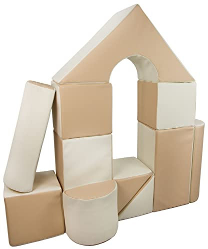 Velinda 11 Grossbausteine Schaumstoffbausteine Bauklötze Riesenbausteine Schloss-Set (Farbe: weiß, cappuccinofarben)