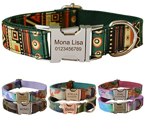 Personalisiertes Hundehalsband mit Metallschnalle, individuelle Haustiermarken mit Namen, Telefonnummer, Adresse graviert, Camouflage