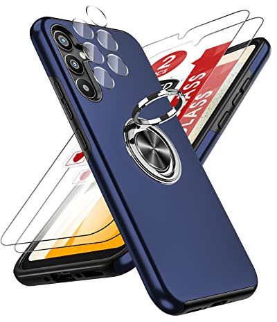 LeYi for Samsung Galaxy A34 Phone Case with 2 Screen and 2 Lens Protector | Heavy Duty Protection Shockproof Cover with Built-in Ring Holder Lightweight Phone Case Blue