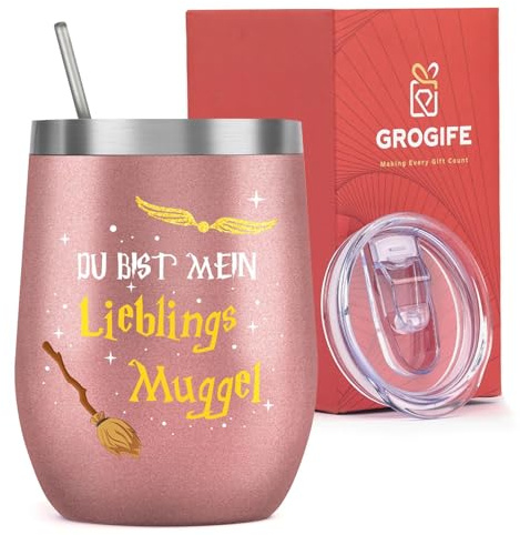 Grogife Thermobecher 350ml Harry Geschenk Weihnachten für Frauen Muggel Fan | Tasse Gedruckt Du bist mein Lieblings Muggel, Beste Freundin Geschenke für Freundin, Weihnachtsgeschenke für Sie Mädchen