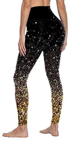 Momolaa Womens Metalic Workout Leggings Glitter Print Yoga Pants Sparkly Sports Running Tights Sports Fitness Yoga Pant 6#Gold