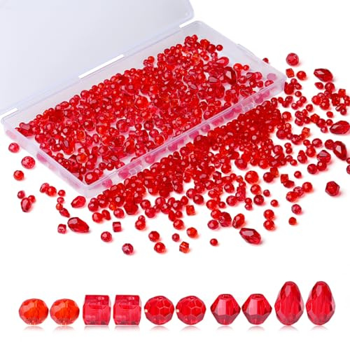 XIANNVXI 800pcs Faceted Red Glass Beads,4/6/8mm,with Storage Box | Loose Craft Red Beads for Crafting for Jewelry Suncatcher Making,Christmas Beads