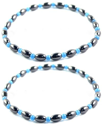 Apocalyptic-K Magnetkette Fußkettchen für Damen，Fußkette mit Gummiband，24CM(9.45 Zoll) ，2er-Pack, 6MM, (Katzenaugenstein)