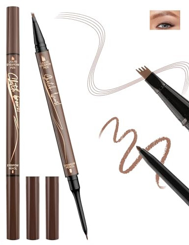 2-in-1 Dual-Ended Microblading Augenbrauenstift, Eyebrow Pencil mit 4 Mikrogabelspitzen und Ultra-Feiner Bleistift, Leichtes Zeichnen Natürlicher Augenbrauen, Langanhaltend & Wasserfest-02 Dunkelbraun