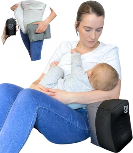 Breast Intentions ® Almohada portátil para lactancia materna, soporte inflable para brazos para lactancia y alimentación con biberón, altura y firmeza ajustables, bloque de soporte de alimentación + 1