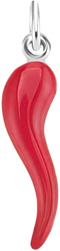 Gold Gala Ciondolo Corno Portafortuna in Argento 925, Pendente Cornetto Napoletano per Collane e Bracciali (2.2 cm, Rosso)