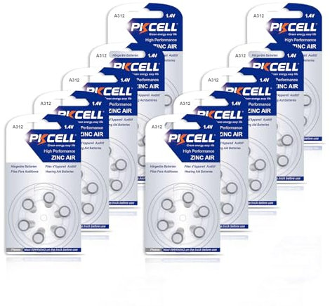 PKCELL 60 Count Hearing Aid Batteries Size 312, Mercury Free Hearing Aid Batteries,Long Lasting & Leak-Proof Design