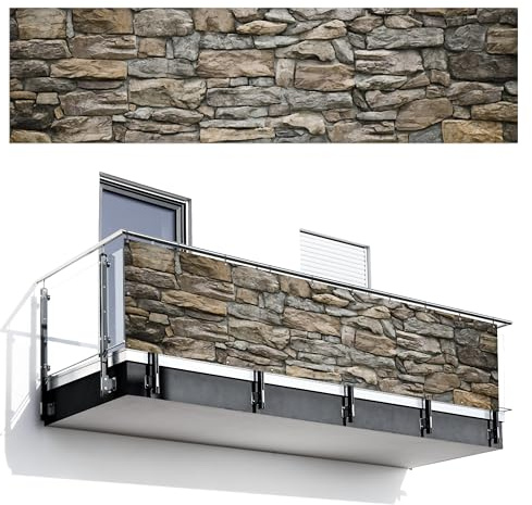 MuchoWow© Balkon Sichtschutz Einseitig Groß Terrassen Gartenzaun | 85x300 cm - Balkonfächer ohne bohren Wetterfest für Zaun Terrasse Balkonbespannung Seitenschutz Steine - Steinoptik - Grau