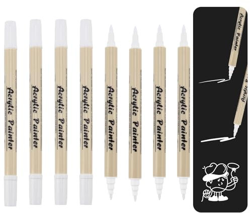 8pcs Weiß Textilstifte Waschmaschinenfest,Textilstifte Weiß,Wäschestift Kochfest,Dual-Tip-Stoffmarker Permanent Für Kreative Dekorationen Auf Stoff,Ungiftige Stoffmalstifte Für Diy,Graffiti,Und Mehr