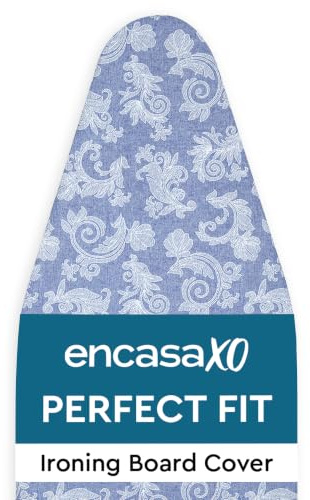 Encasa XO Bügelbrettbezug, Hitzereflektierend, Dick 135x45 cm Blue | 4mm Filzpolsterung | Elastische Passform | Dampfbügelgeeignet | 100% Baumwolle