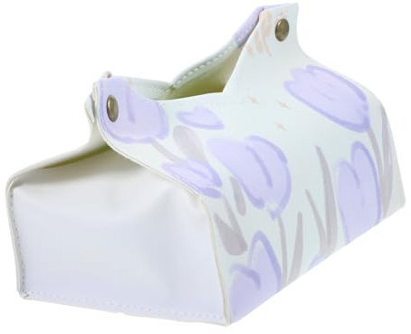 Amosfun Cubierta Fácil de Usar y Guardar de PU de Caja de Pañuelos Diseño de Tulipán, Rectangular para Oficina y Sala de Estar