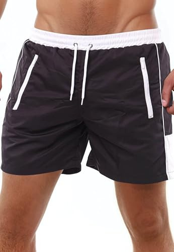 Reslad badbyxor herr snabbtorkande – badshorts för män med dragkedja fickor korta shorts för strand och surfare I perfekt som simbyxor och badbyxor RS-5015, Svart-vit, L