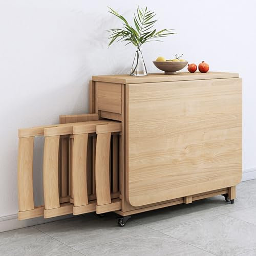 Klappbare Esstisch-Sets, Klappbarer Esstisch Set für 4-6, Massivholz Ausziehtisch mit Stühlen, Platzsparendes Design für Küche, Esszimmer und Wohnzimmer