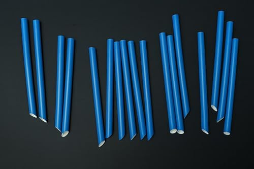 TAS-TY Blue Paper Milkshake Straws, Wide Design for Bubble Tea and Thick Milkshakes, 100% Paper Material, 250 Pieces, 20 CM Length, 1.2 CM Diameter
