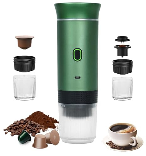 Umisu Tragbare 3-in-1 Espressomaschine Elektrisch, Kapselmaschine und gemahlener Kaffee, Espressomaschine, elektrisch, schnelles Aufheizen, für Büro, Reisen, Camping, Haus (Tintengrün)