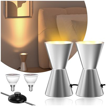 BrightWish Foco LED de Suelo 6W, Lámpara de Pie LED Interior para Iluminación Indirecta, con Interruptor de Pie, Luz Cálida 3000K, Casquillo E14, Color Plata, 2 Unidades