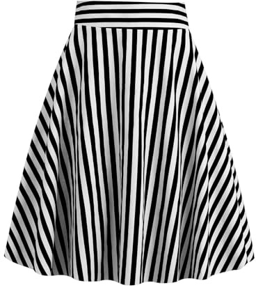 Gonna Anni 50 Donna Rockabilly Gonna A Righe Vintage Elegante Gonne A Pieghe Vita Elastica Svasata A-Linea Midi Rockabilly Swing Gonna Plissettata Donna retrò Lunghezza al Ginocchio