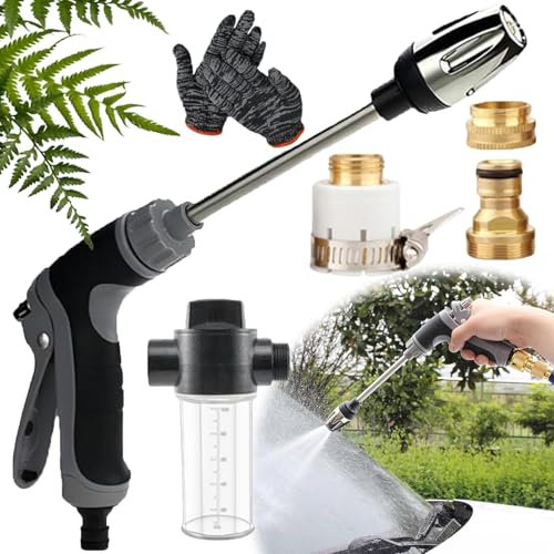 Pressure Washer, High Pressure Water Gun,Hose Attachment, 360° Rotating for Three Spray Modes (Connector + foam tank)