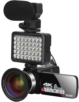 YVAAASIYC Caméras numériques 4K, caméscope Professionnel for vlog, caméra vidéo WiFi 48 MP, Zoom numérique 18x, Webcam numérique(Package 2)