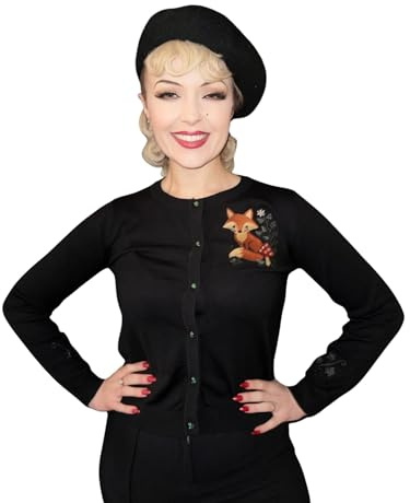 Ro Rox Fox Cardigan - Bestickter Ivy-Strickpullover, von der Natur inspirierte Retro-Strickmode