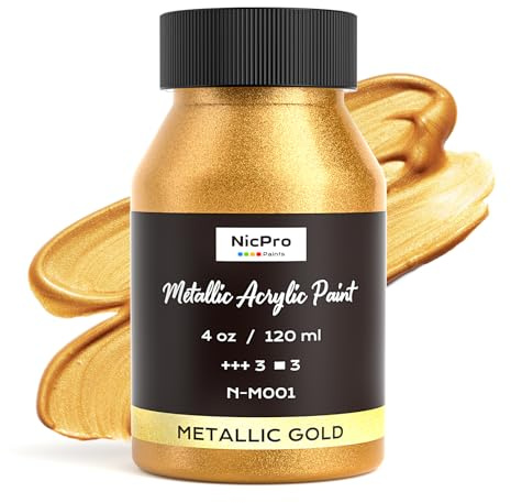 Nicpro Acrylfarben Gold Metallic, 120 ml Goldfarbe Acryl, Ungiftig Goldfarbe, Lichtecht, Acryl Gold Glitzer Bastelfarbe für Metall, Holz, Ton, Stoff, Leinwand, Möbel, Kunsthandwerk und Künstlerbedarf