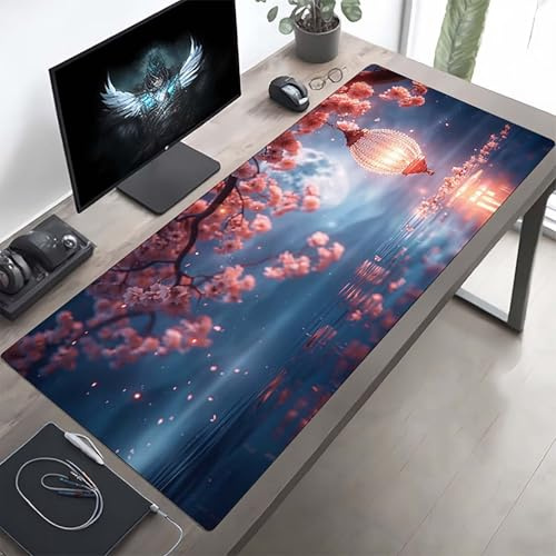 Gaming Mauspad 1600x800x3mm Gaming Mousepad XXL Rosa Blume Mauspad Schreibtischauflage, Genähte Kanten Mausmat, rutschfeste Gummibasis, Schreibtisch Schutz für Home Büro, Geschenke PjY4030 M-C