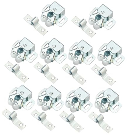 WATIIFUFU 10 piezas Cierre para Puertas de Armario de Acero Pestillo con Bola de Resorte Ajustable para Muebles Cerradura de Gabinete para Puertas de Ropa y Archivos Color Plata