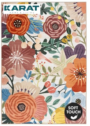 KARAT Tapis à poils courts 160 x 230 cm – Tapis antidérapant lavable, pour salon, chambre d'enfant et couloir – Fleur