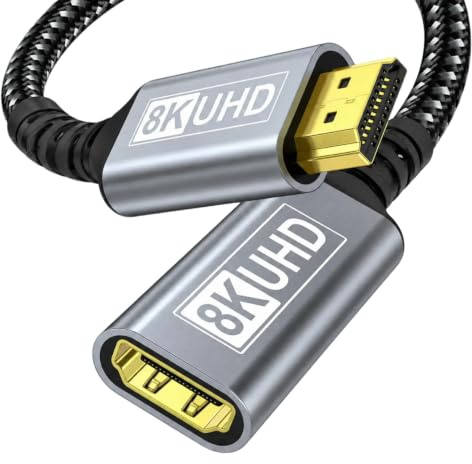 HDMI Extension Cable, 1 m Câble HDMI 2.1 Rallonge Mâle vers Femelle, 8K@60Hz, 4K@120/144Hz, 48Gbps, eARC, HDCP 2.3, High Speed UHD, Dynamic HDR10, Rallonge HDMI pour HDTV, PS4, PS5, Xbox, TV Stick
