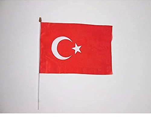 AZ FLAG STOCKFLAGGE TÜRKEI 45x30cm mit mast - 10 stück TÜRKISCHE STOCKFAHNE 30 x 45 cm - flaggen