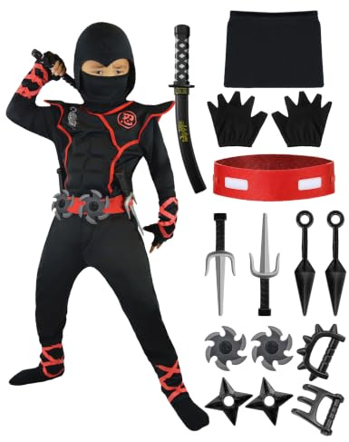 Spooktacular Creations Déguisement de ninja de luxe pour enfants avec poignards ninja et étoiles à lancer