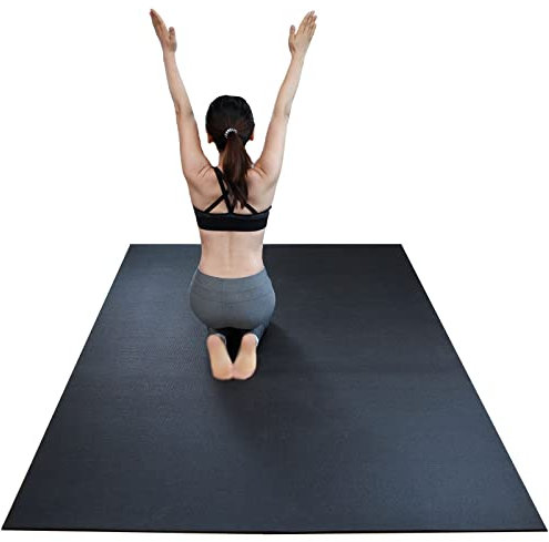 RevTime Extra große Gymnastikmatte 2,4 x 1,5 Fuß (246 x 152,4 x 0,6 cm) 6 mm dick & hochdichte Matte für Zuhause Cardio- und Yoga-Workouts, strapazierfähige Gymnastikmatte, schwarz