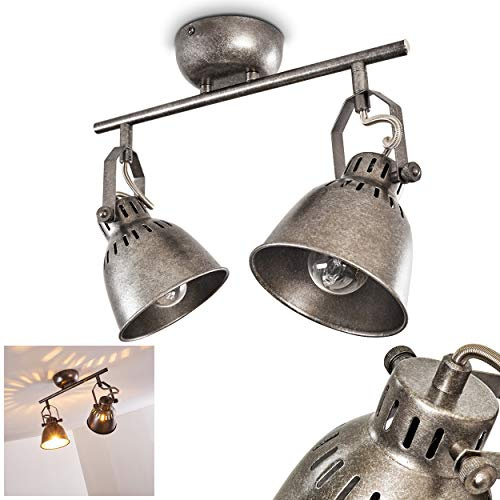 HOFSTEIN Deckenleuchte Nanlia, verstellbare Deckenlampe aus Metall in Silberfarben/Grau, moderne Leuchte im Industrial/Retro/Vintage-Design, 2 x E14, Esszimmer, Schlafzimmer, Wohnzimmer, Küche