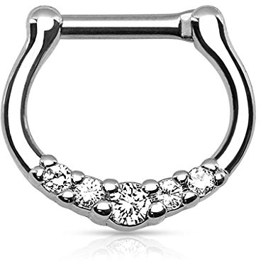 Piercingfaktor Piercing Ring Schild Clicker mit Strass Stein für Septum Tragus Helix Ohr Nase Lippe Brust Intim