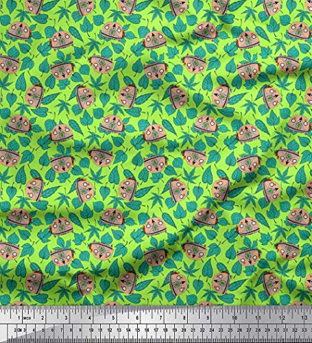 Soimoi Grun Baumwoll-Voile Stoff Blutter & Eule Karikatur Stoff drucken Meter 42 Zoll breit